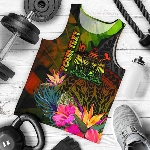 Fiji Polynesian Personalised Men Tank Top - Hibiscus and Banana Leaves