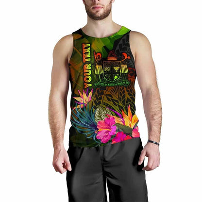 Fiji Polynesian Personalised Men Tank Top - Hibiscus and Banana Leaves