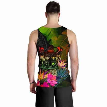 Fiji Polynesian Personalised Men Tank Top - Hibiscus and Banana Leaves