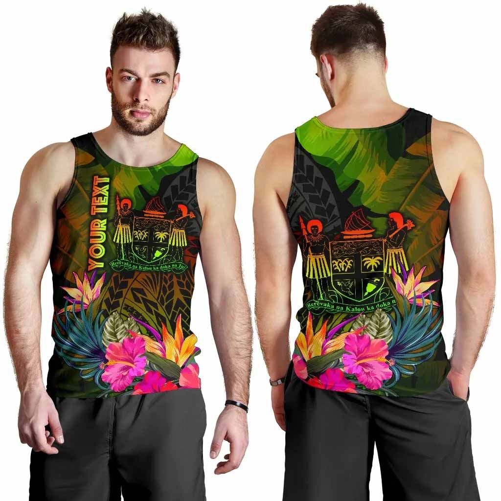 Fiji Polynesian Personalised Men Tank Top - Hibiscus and Banana Leaves