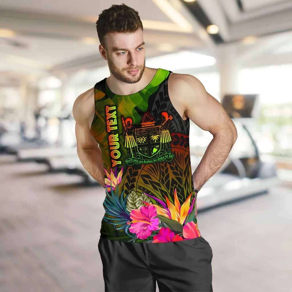 Fiji Polynesian Personalised Men Tank Top - Hibiscus and Banana Leaves