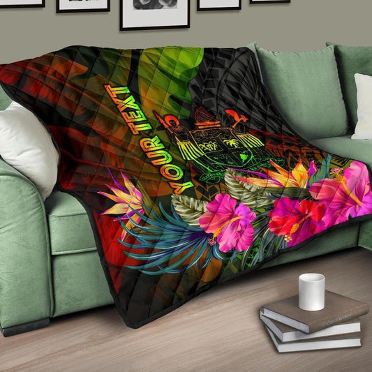 Fiji Polynesian Personalised Premium Quilt -  Hibiscus and Banana Leaves