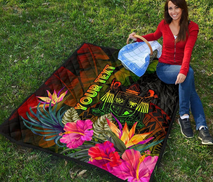 Fiji Polynesian Personalised Premium Quilt -  Hibiscus and Banana Leaves