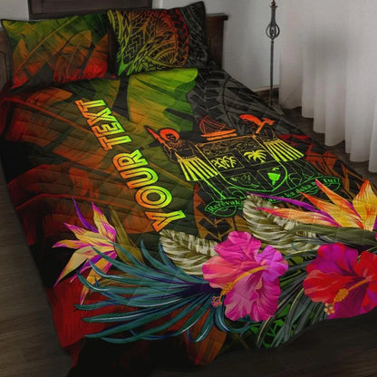 Fiji Polynesian Personalised Quilt Bed Set - Hibiscus and Banana Leaves