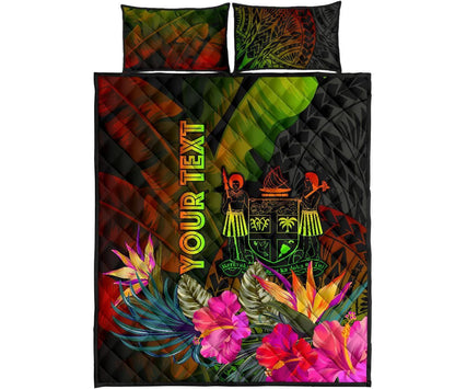 Fiji Polynesian Personalised Quilt Bed Set - Hibiscus and Banana Leaves