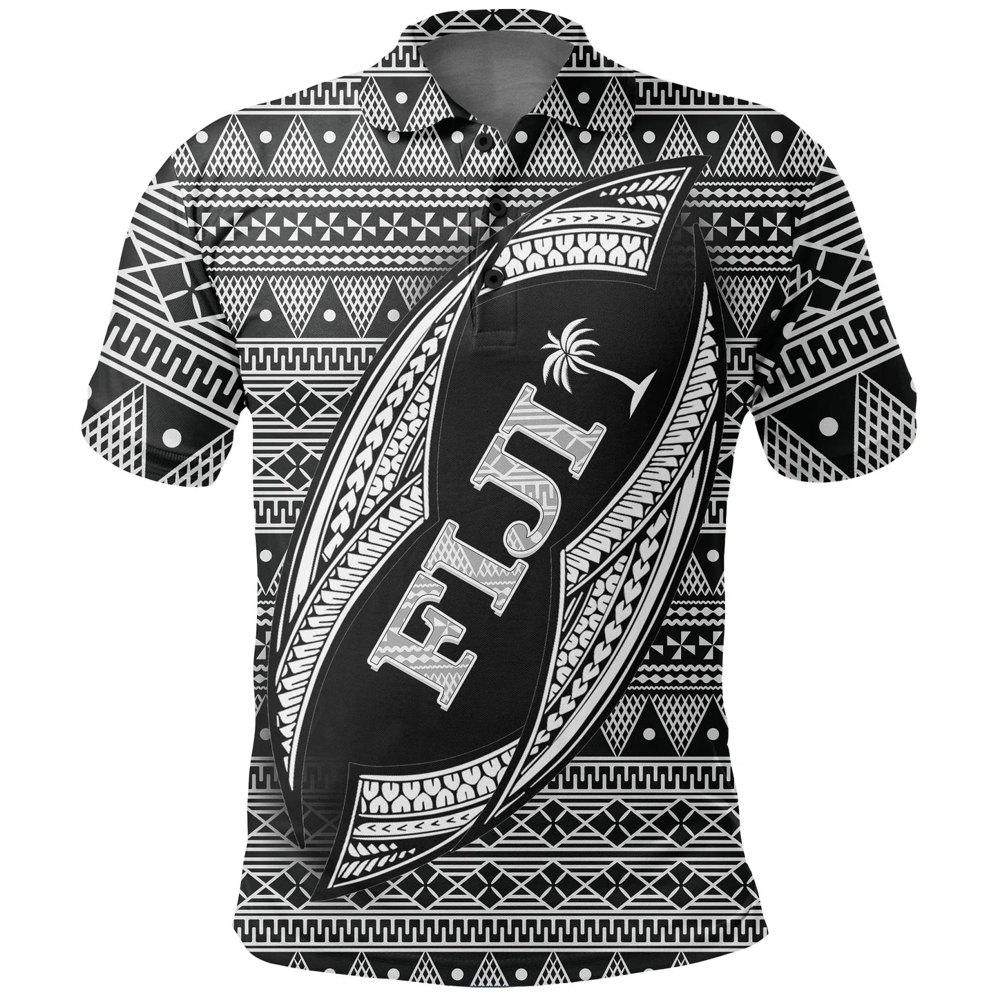 Fiji Polynesian Polo Shirt - Tapa Pattern Rugby Ball
