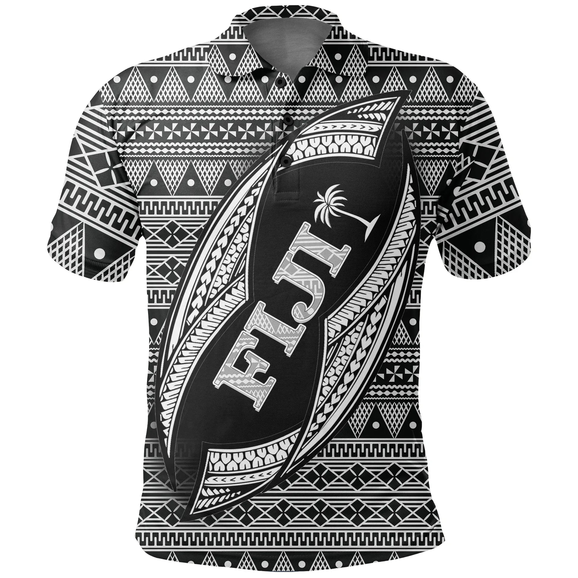 Fiji Polynesian Polo Shirt - Tapa Pattern Rugby Ball