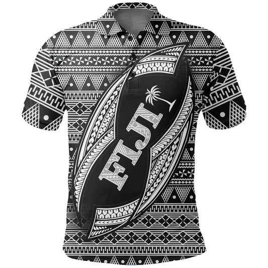 Fiji Polynesian Polo Shirt - Tapa Pattern Rugby Ball