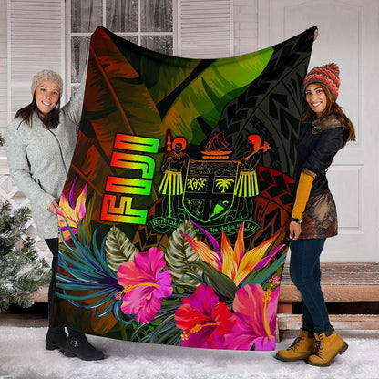 Fiji Polynesian Premium Blanket  -  Hibiscus and Banana Leaves