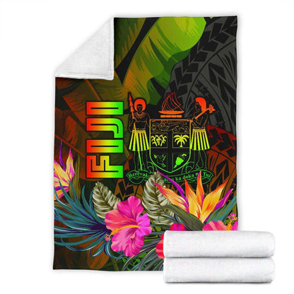 Fiji Polynesian Premium Blanket  -  Hibiscus and Banana Leaves