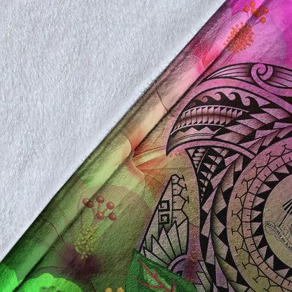 Fiji Polynesian Premium Blanket - Manta Ray Tropical Flowers