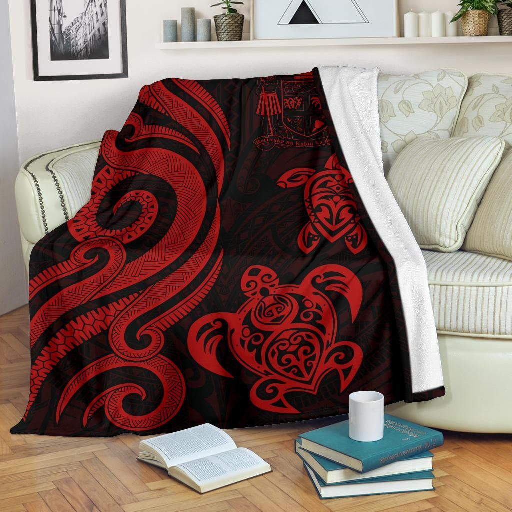 Fiji Polynesian Premium Blanket - Red Tentacle Turtle Crest | Polynesian.co