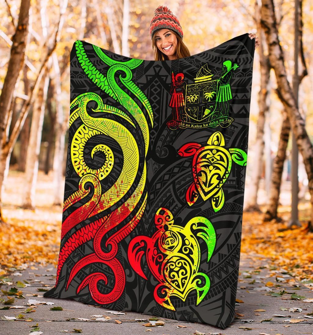 Fiji Polynesian Premium Blanket - Reggae Tentacle Turtle Crest