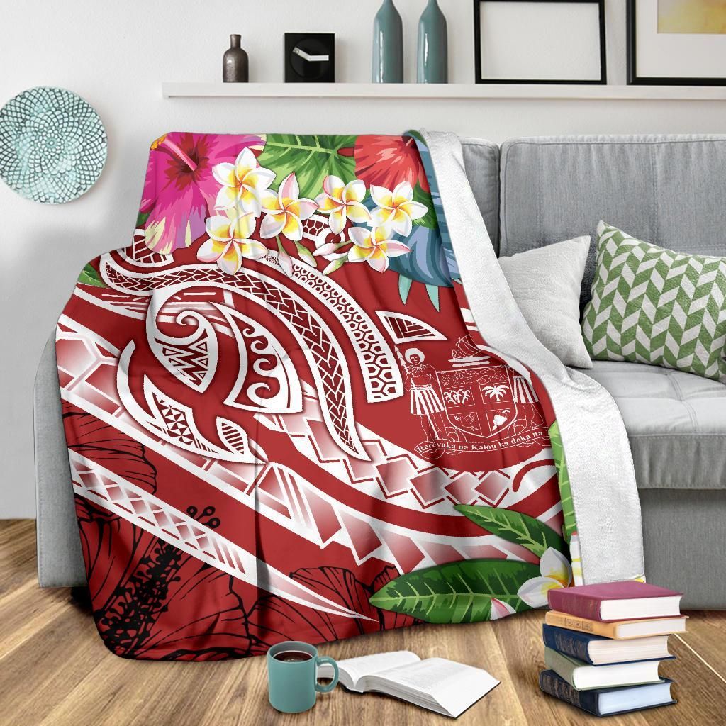 Fiji Polynesian Premium Blanket - Summer Plumeria (Red)