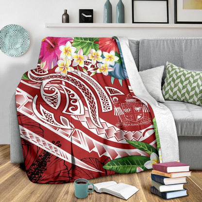 Fiji Polynesian Premium Blanket - Summer Plumeria (Red)