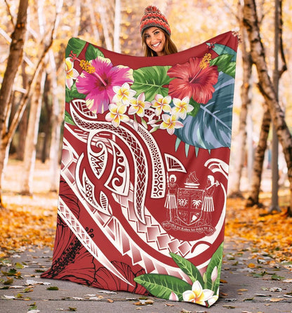 Fiji Polynesian Premium Blanket - Summer Plumeria (Red)