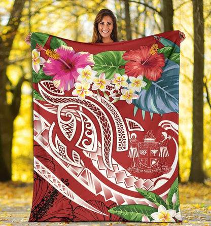 Fiji Polynesian Premium Blanket - Summer Plumeria (Red)