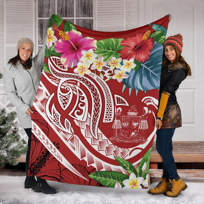 Fiji Polynesian Premium Blanket - Summer Plumeria (Red)