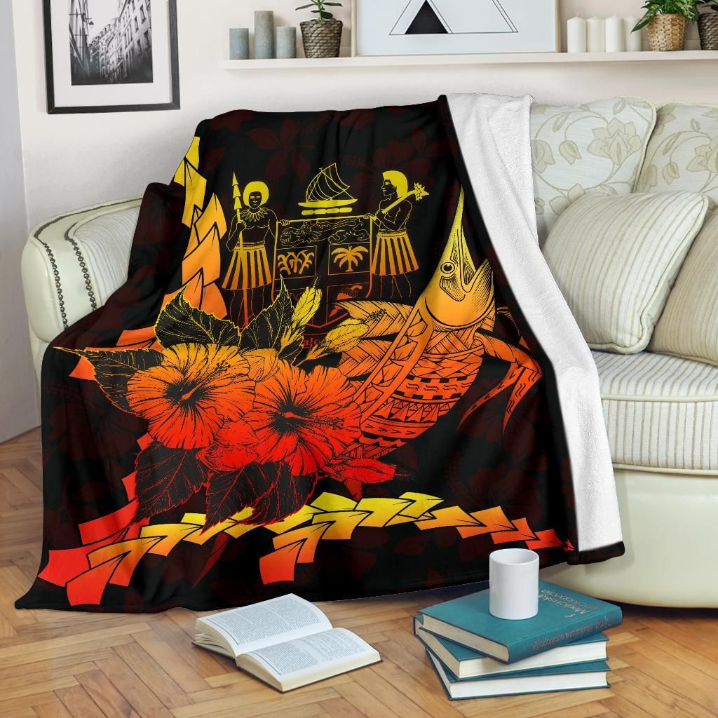 Fiji Polynesian Premium Blanket - Swordfish With Hibiscus