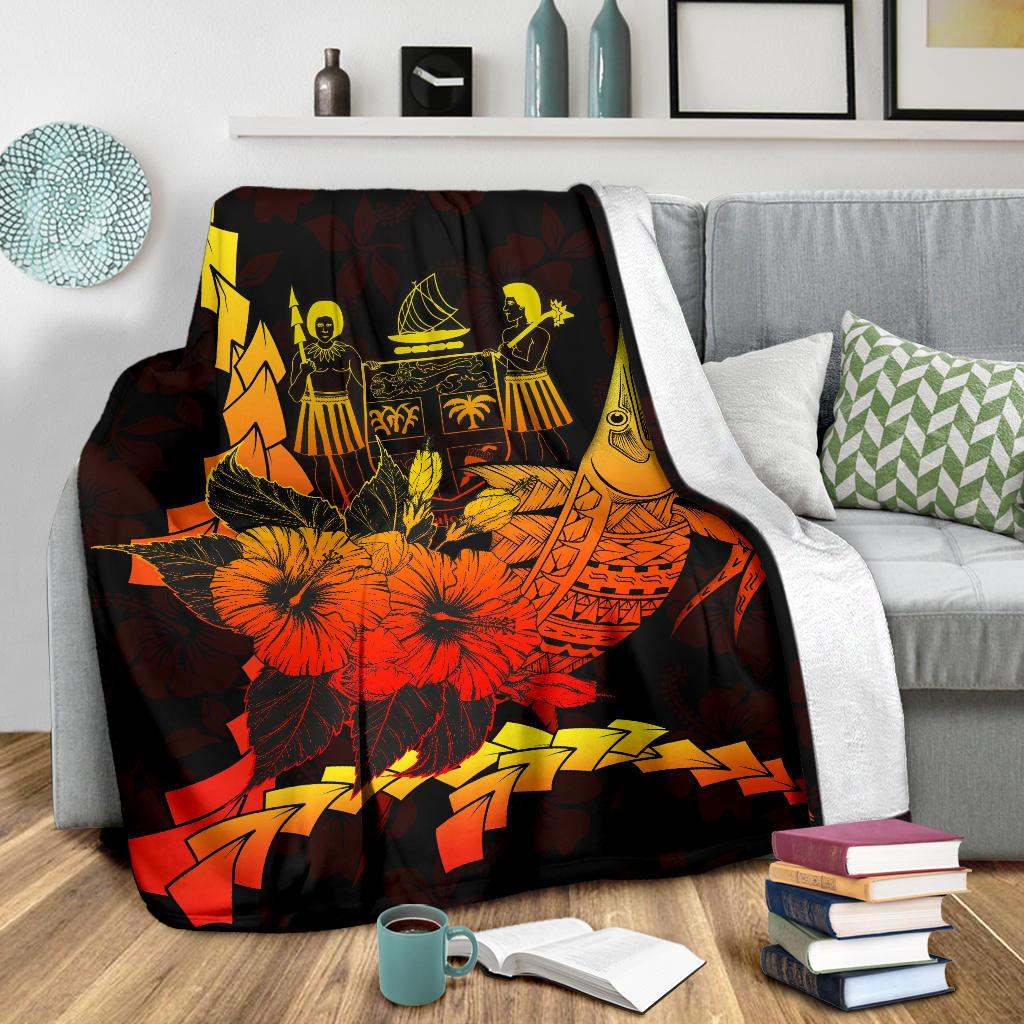 Fiji Polynesian Premium Blanket - Swordfish With Hibiscus