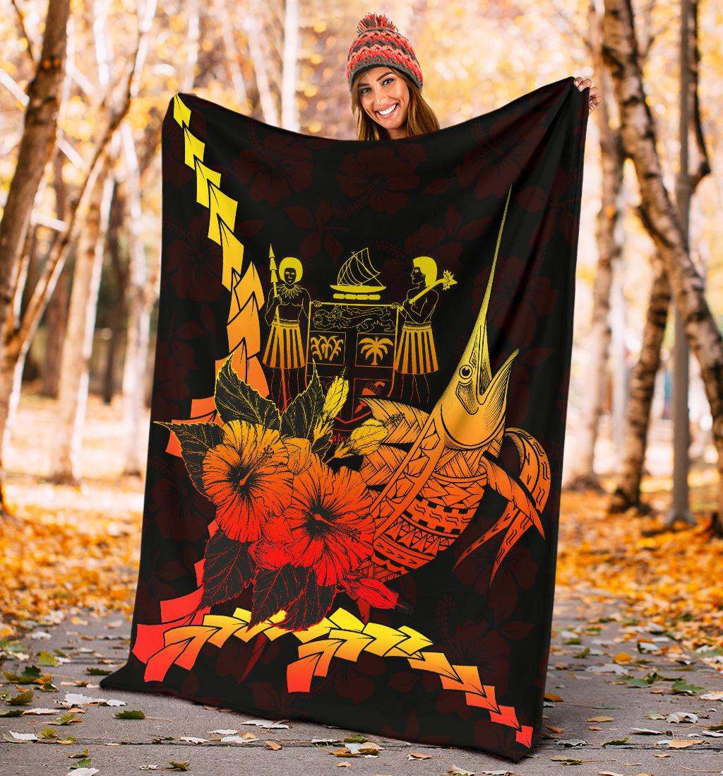 Fiji Polynesian Premium Blanket - Swordfish With Hibiscus