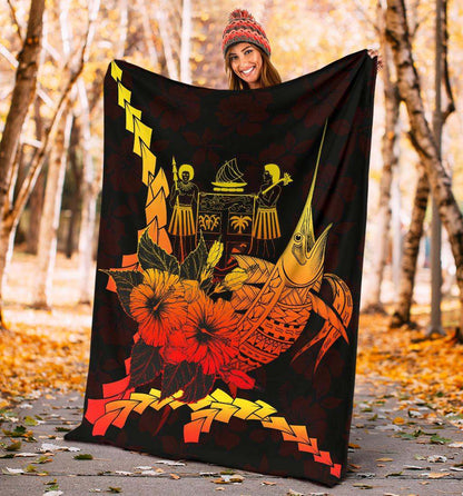 Fiji Polynesian Premium Blanket - Swordfish With Hibiscus
