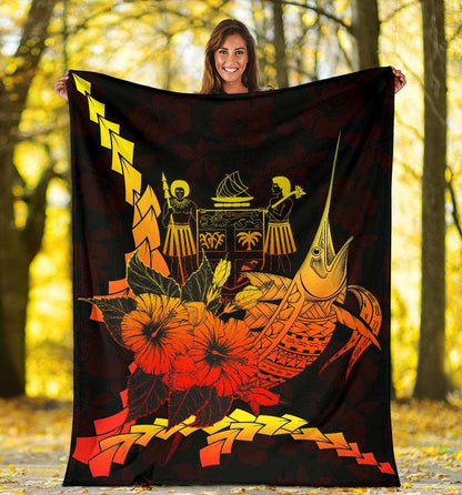 Fiji Polynesian Premium Blanket - Swordfish With Hibiscus