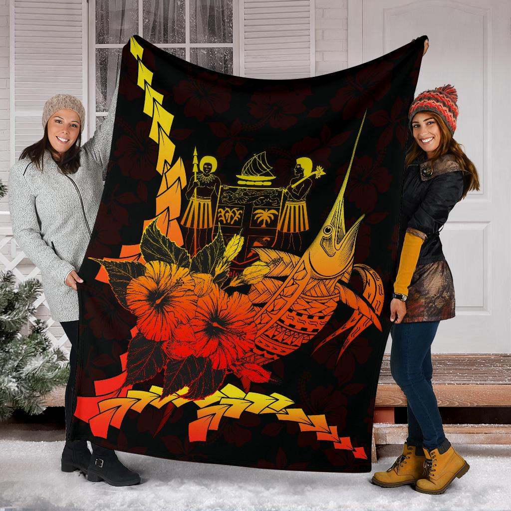 Fiji Polynesian Premium Blanket - Swordfish With Hibiscus