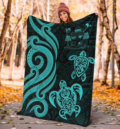 Fiji Polynesian Premium Blanket - Turquoise Tentacle Turtle Crest