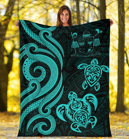 Fiji Polynesian Premium Blanket - Turquoise Tentacle Turtle Crest