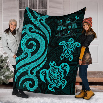 Fiji Polynesian Premium Blanket - Turquoise Tentacle Turtle Crest
