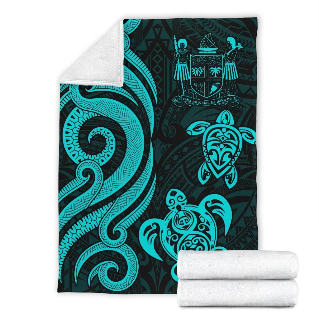 Fiji Polynesian Premium Blanket - Turquoise Tentacle Turtle Crest