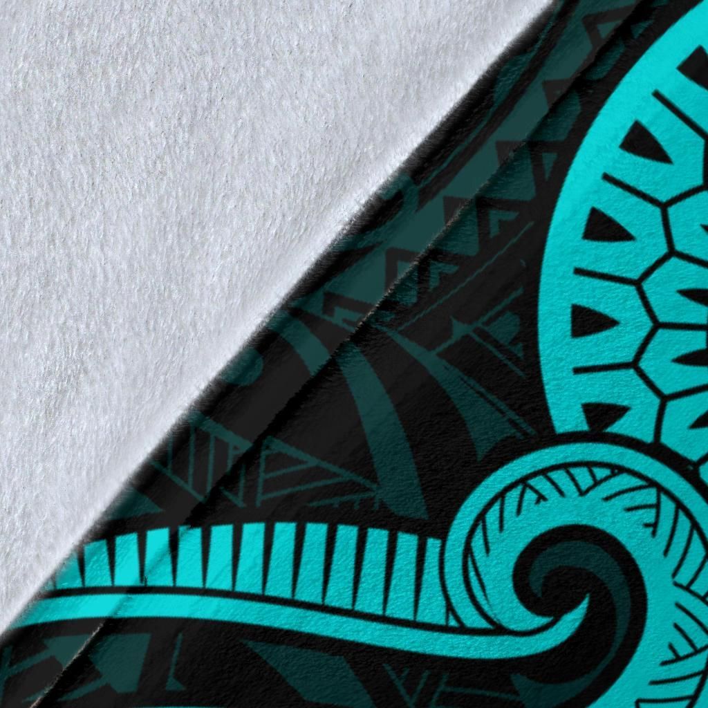 Fiji Polynesian Premium Blanket - Turquoise Tentacle Turtle Crest