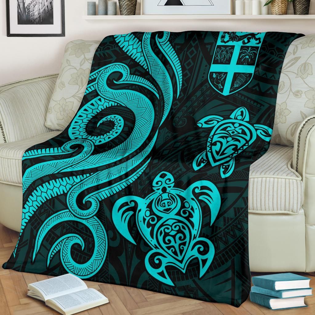 Fiji Polynesian Premium Blanket - Turquoise Tentacle Turtle