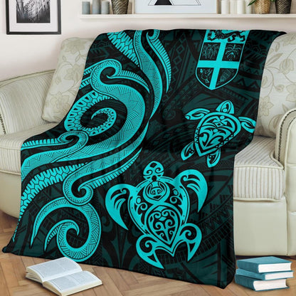 Fiji Polynesian Premium Blanket - Turquoise Tentacle Turtle