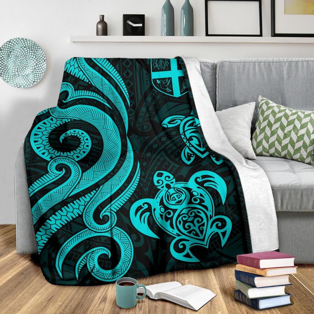 Fiji Polynesian Premium Blanket - Turquoise Tentacle Turtle