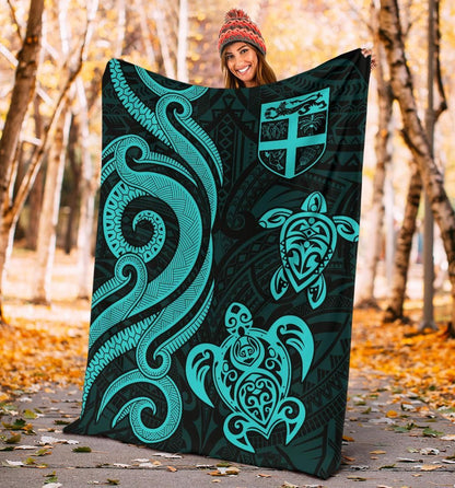 Fiji Polynesian Premium Blanket - Turquoise Tentacle Turtle