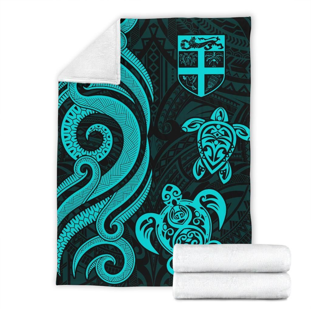 Fiji Polynesian Premium Blanket - Turquoise Tentacle Turtle