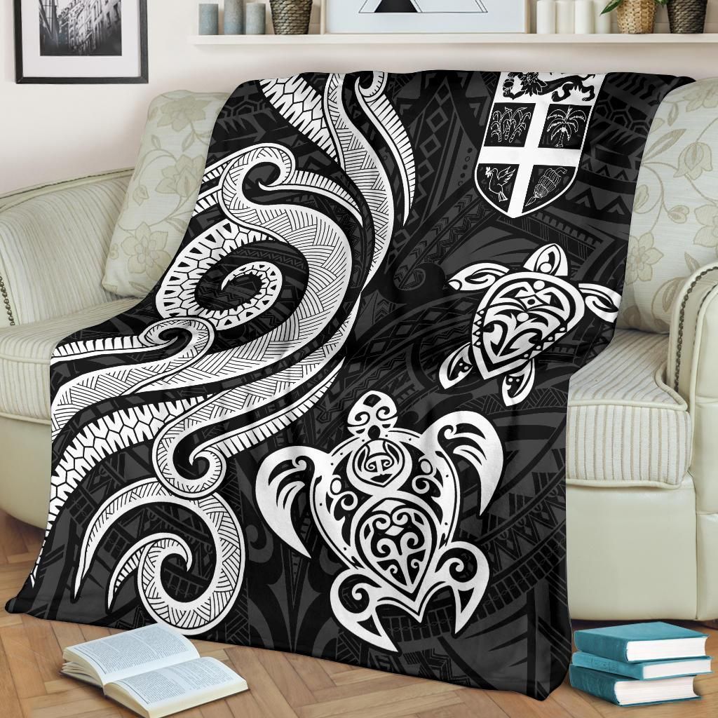 Fiji Polynesian Premium Blanket - White Tentacle Turtle
