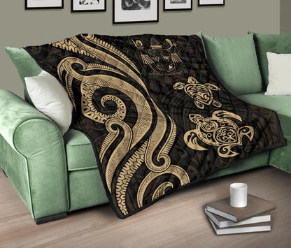 Fiji Polynesian Premium Quilt - Gold Tentacle Turtle Crest