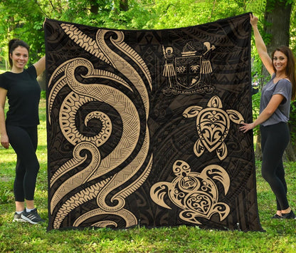 Fiji Polynesian Premium Quilt - Gold Tentacle Turtle Crest
