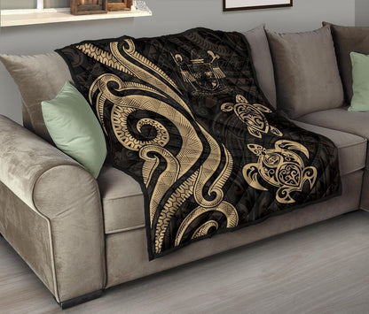 Fiji Polynesian Premium Quilt - Gold Tentacle Turtle Crest
