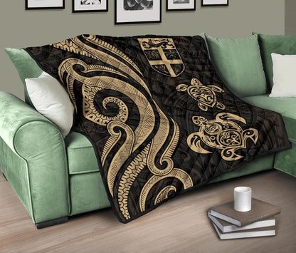 Fiji Polynesian Premium Quilt - Gold Tentacle Turtle
