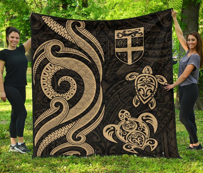 Fiji Polynesian Premium Quilt - Gold Tentacle Turtle