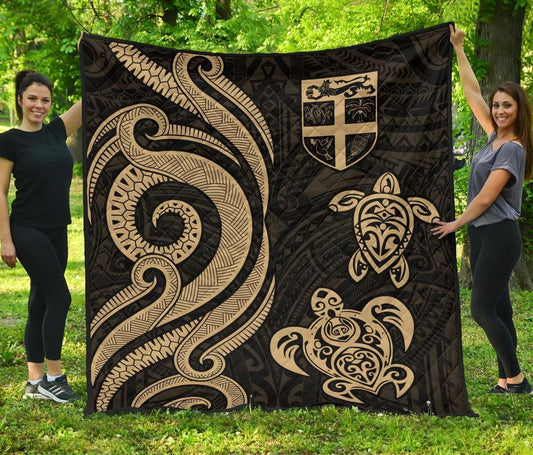 Fiji Polynesian Premium Quilt - Gold Tentacle Turtle