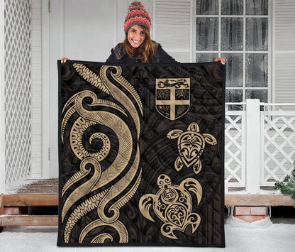 Fiji Polynesian Premium Quilt - Gold Tentacle Turtle