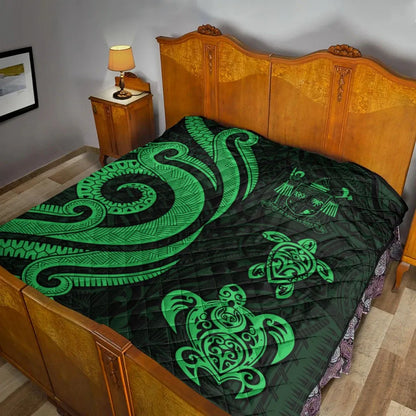 Fiji Polynesian Premium Quilt - Green Tentacle Turtle Crest