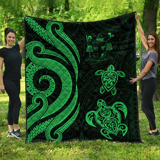 Fiji Polynesian Premium Quilt - Green Tentacle Turtle Crest
