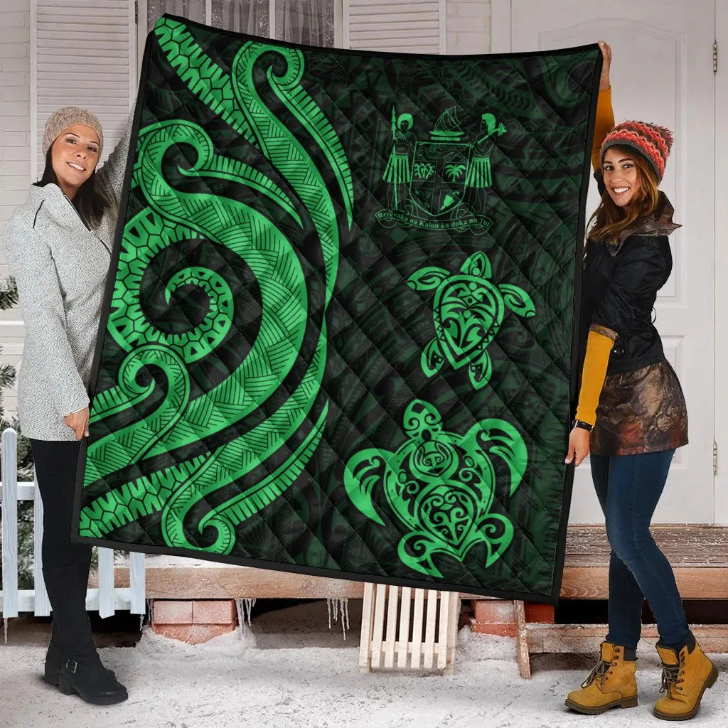 Fiji Polynesian Premium Quilt - Green Tentacle Turtle Crest
