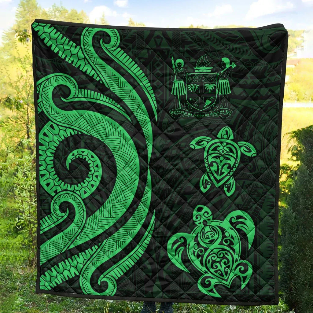 Fiji Polynesian Premium Quilt - Green Tentacle Turtle Crest